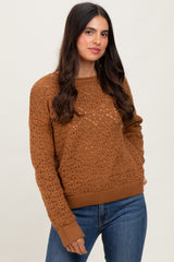 Camel Crochet Knit Drop Shoulder Maternity Sweater