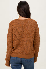 Camel Crochet Knit Drop Shoulder Sweater
