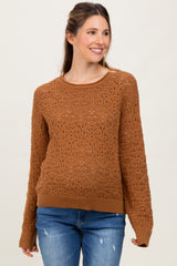 Camel Crochet Knit Drop Shoulder Maternity Sweater