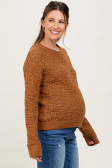 Camel Crochet Knit Drop Shoulder Maternity Sweater
