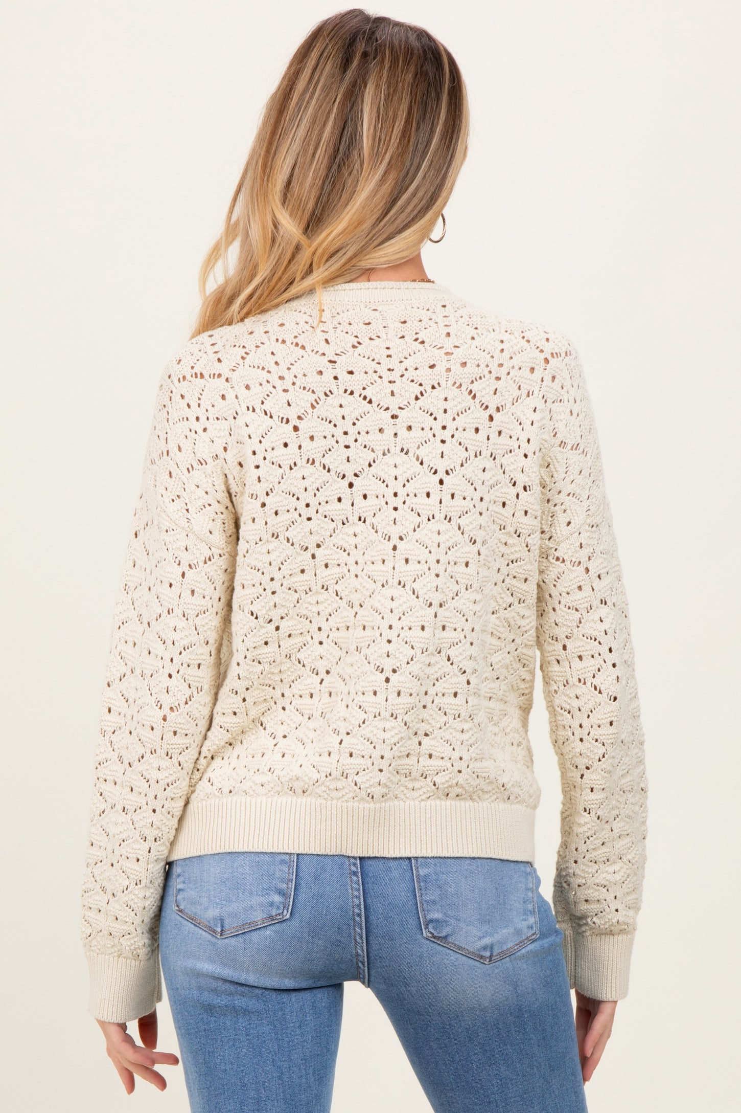 Cream Crochet Knit Drop Shoulder Maternity Sweater