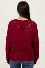 Burgundy Crochet Knit Drop Shoulder Sweater