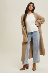 Camel Ribbed Chunky Knit Long Oversized Cardigan