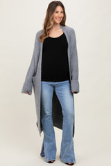 Grey Ribbed Chunky Knit Long Oversized Maternity Cardigan