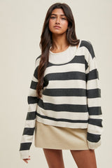 Charcoal Faux Layer Striped Knit Maternity Sweater