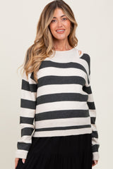 Charcoal Faux Layer Striped Knit Maternity Sweater
