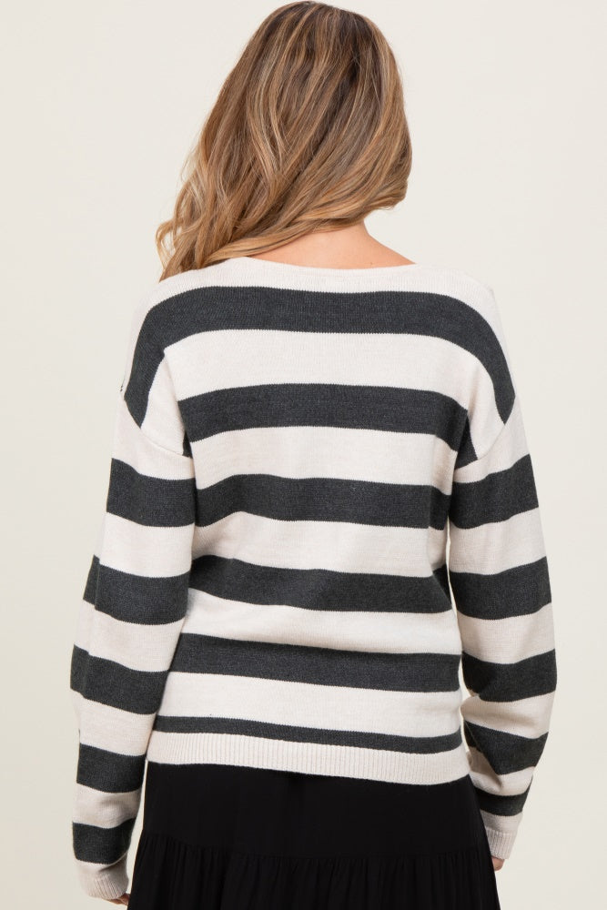 Charcoal Faux Layer Striped Knit Maternity Sweater