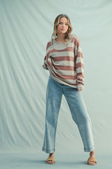 Rust Faux Layer Striped Knit Sweater