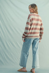 Rust Faux Layer Striped Knit Sweater