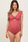 Pink Ribbed Cutout Flutter One Piece Maternity Swimsuit