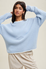 Light Blue Contrast Trim Maternity Sweater
