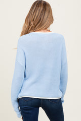 Light Blue Contrast Trim Maternity Sweater