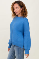 Blue Drop Shoulder Relaxed Fit Sweater