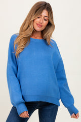 Blue Drop Shoulder Relaxed Fit Maternity Sweater