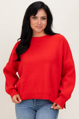 Red Drop Shoulder Relaxed Fit Maternity Sweater