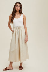 White Knit Contrast Top Sleeveless Midi Dress