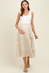 White Knit Contrast Top Sleeveless Maternity Midi Dress
