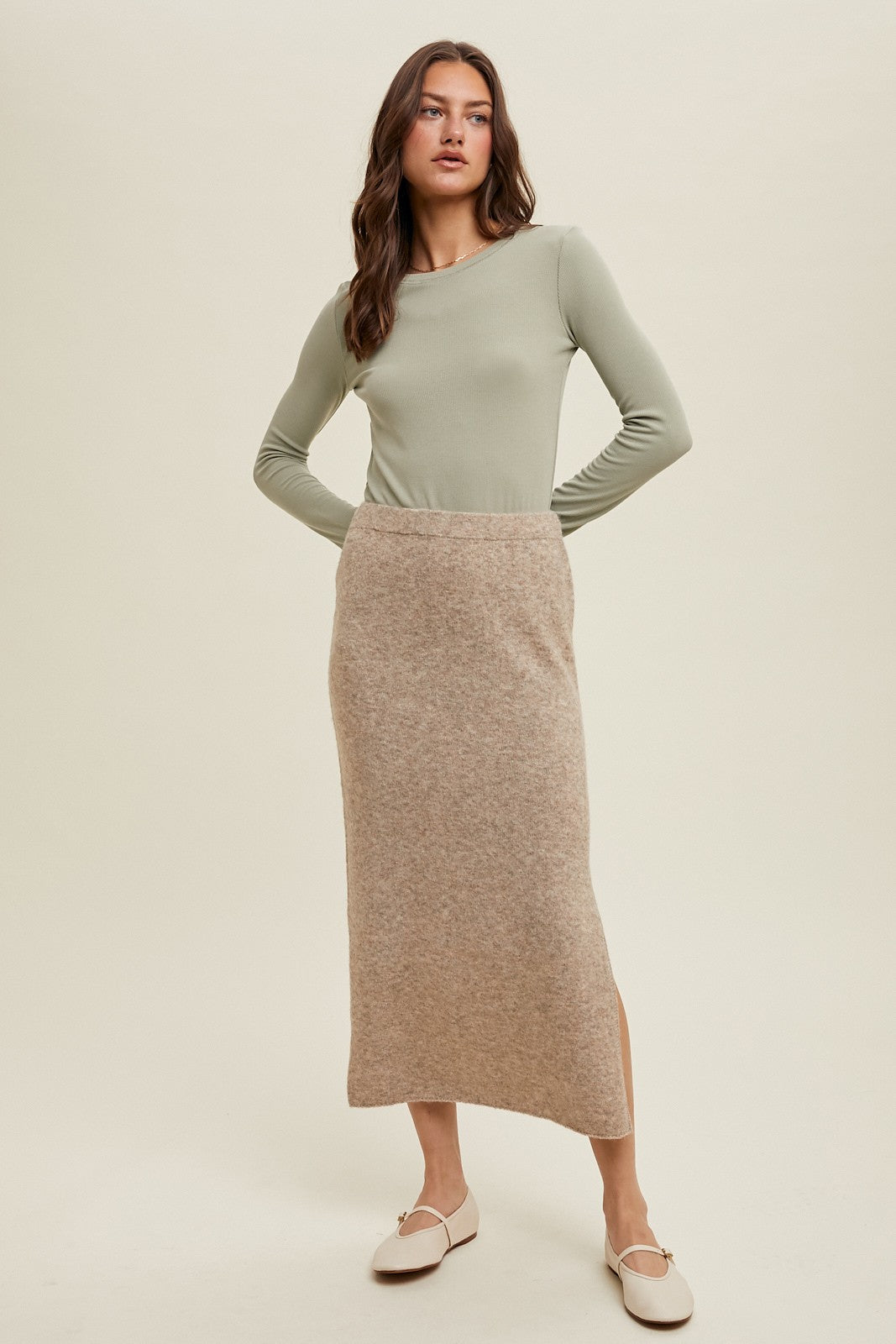 Light Olive Ribbed Long Sleeve Top