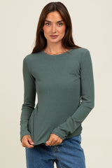 Green Ribbed Long Sleeve Top