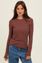 Brown Ribbed Long Sleeve Top