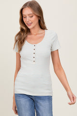 Light Blue Striped Fitted Short Sleeve Top