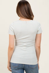 Light Blue Striped Fitted Short Sleeve Maternity Top