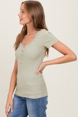 Green Striped Fitted Short Sleeve Top
