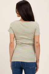 Green Striped Fitted Short Sleeve Maternity Top