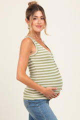Green Striped Fitted Maternity Tank Top