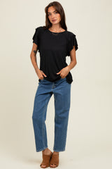 Black Double Ruffle Sleeve T-Shirt
