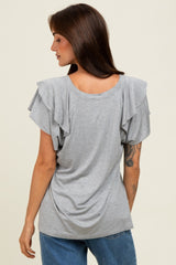 Heather Grey Double Ruffle Sleeve T-Shirt