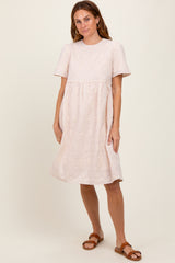 Beige Gingham Short Sleeve Dress