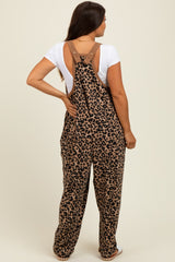 Brown Animal Print Waffle Knit Oversized Maternity Jumpsuit
