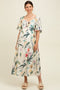 Cream Tropical Print Front Tie Flutter Sleeve Maternity Midi Dress