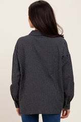 Black Oversized Grid Plaid Maternity Button Down Shirt
