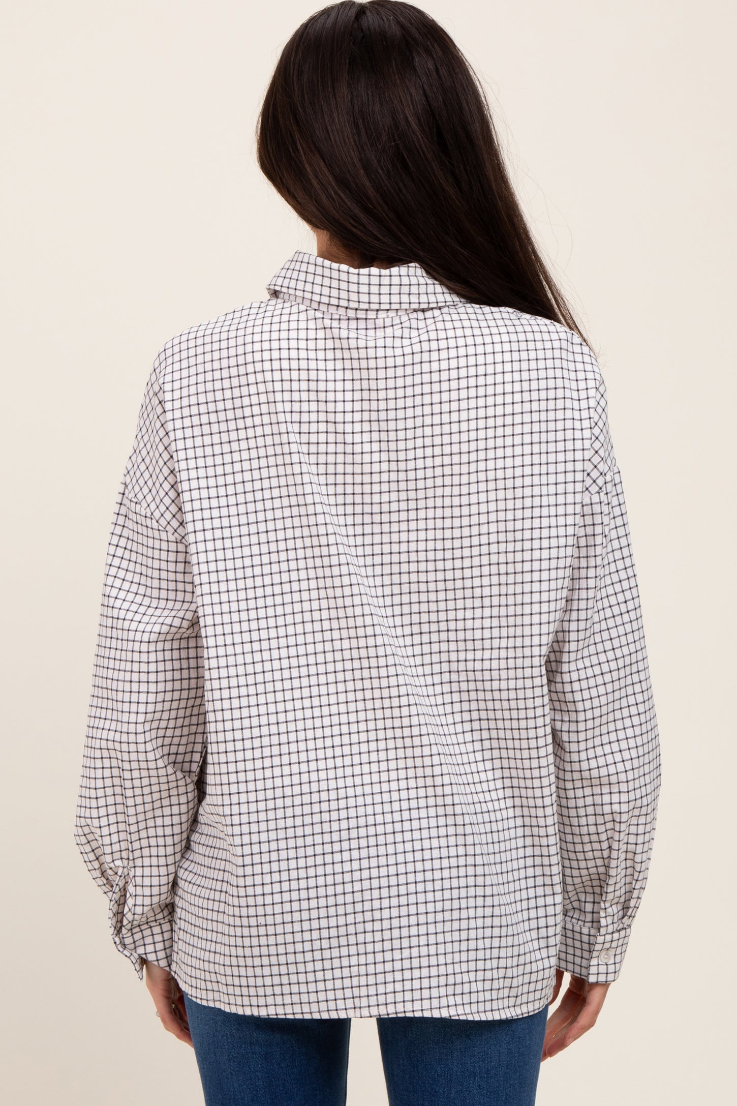 Ivory Checker Plaid Button Down Maternity Shirt