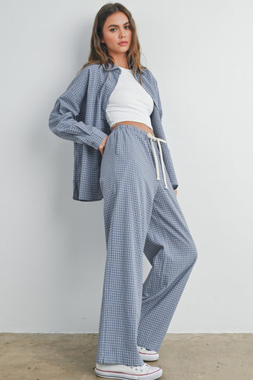 Blue Checker Plaid Button Down Shirt