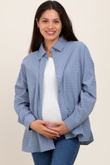 Blue Checker Plaid Button Down Maternity Shirt