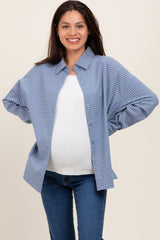 Blue Checker Plaid Button Down Maternity Shirt