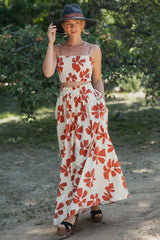 Rust Floral Smocked Top With Maxi Skirt Set
