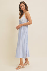Light Blue Satin Lace Side Slit Slip Dress