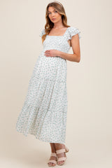 Jade Elegant Chiffon Floral Smocked Maternity Midi Dress