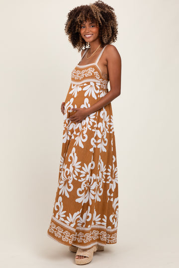 Camel Resort Border Print Maternity Maxi Dress