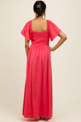 Coral Chambray Smocked Maxi Dress