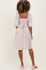 Light Olive Floral Front Tie Maternity Dress