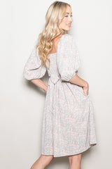 Light Olive Floral Front Tie Dress