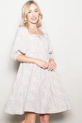 Light Olive Floral Front Tie Dress