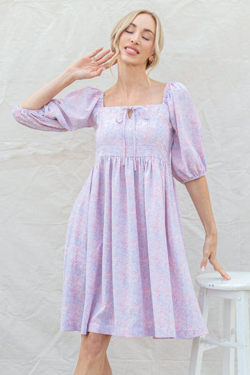 Lavender Floral Front Tie Dress