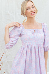 Lavender Floral Front Tie Dress