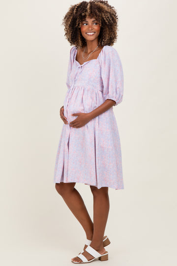Lavender Floral Front Tie Maternity Dress